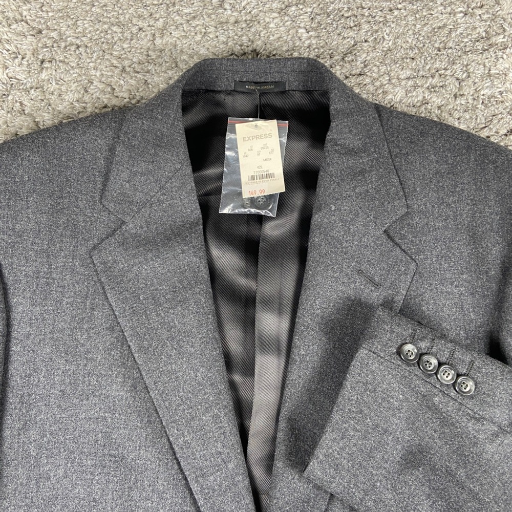 Express Blazer‎ Mens 42L Charcoal Grey Tailored Jacket 2 Button Suit Coat New